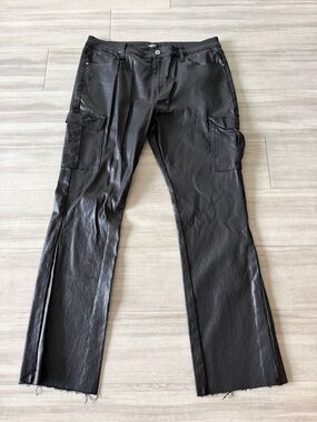 Novaman Black Men's Cargo Waxed -Effect Pants (38x34)